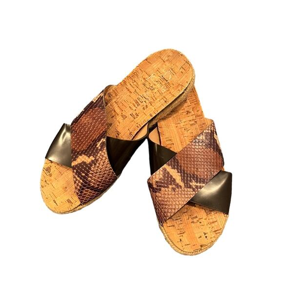 Anthro Kanna Snakeskin Brazil Python Crossover Slip On Cork Sandals 37 Shoes - Picture 6 of 9